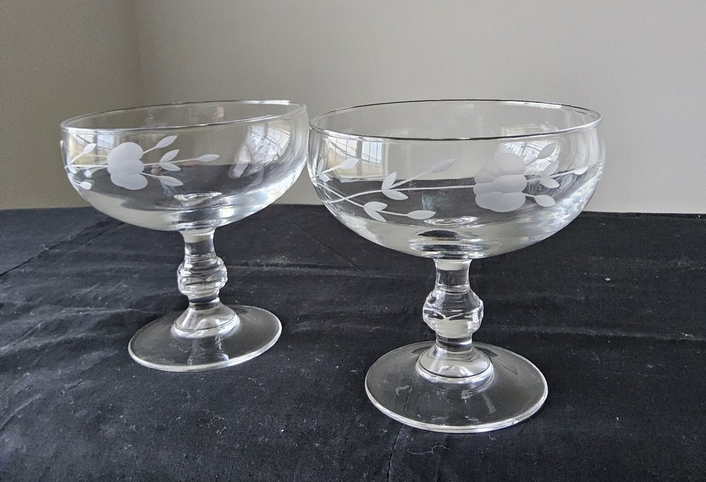 2 Vintage Princess House Heritage Crystal Footed Dessert/Sherbet Glasses