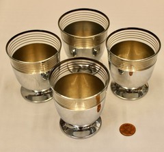 05/16 Set of 4 Chase Silver Band Art Deco Glass Glasses w/Metal Cups, Cork Base