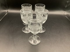 Antique Set Of 5 EAPG Gillander Glass Dewdrop Cordial Glasses-3.75″ Tall