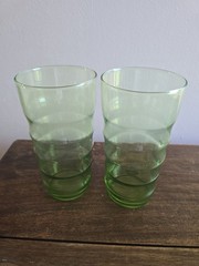 7pc VTG Federal Glass Coronet Limelight Green Horizontal Rippled 20oz Tumblers