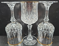 3 Cristal D’Arques Longchamp Gold Water Goblets Set Vintage Crystal Home Bar Lot