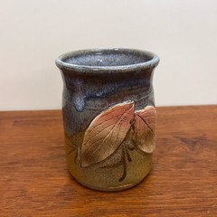 Studio Pottery Mug Raised Applied Leaves Design Artist Signed B Ziney Nature