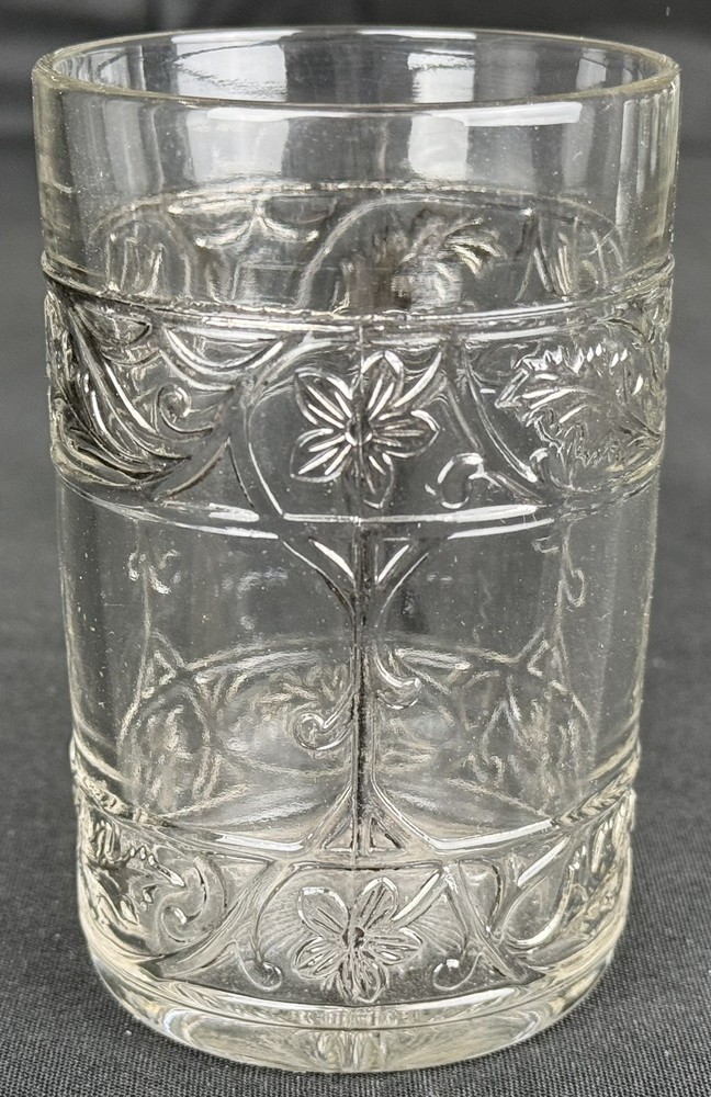 1918 Antique Indiana Glass Table Tumbler Raised Relief Indiana Silver Pattern