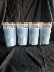 Vintage Jeannette Glass Hellenic Blue Tumbler 6.5” Grecian Wedgwood Style MCM