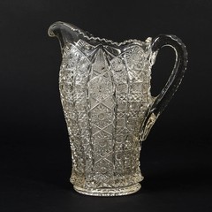 EAPG Clear Pressed Glass Water Pitcher Hobstar & Daisy Pattern Applied Handle