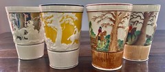 Antique Wedgwood Porcelain Tumblers Beakers Set of 4 Hunting Scenes