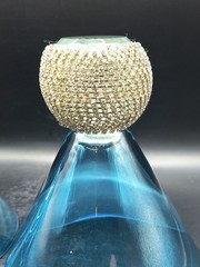 2 Blue Crystal Diamond Studded Martini Glasses
