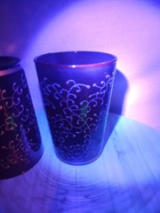 Ruby Glass Tumbler Set of 2 Gold Bottom Rim Red Glossy Finish Vinery Scrollwork