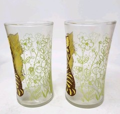 Vintage Kitten Striped Kitty Cat Juice Glass Set Of 2 1950’s 1960’s Sammy Yellow