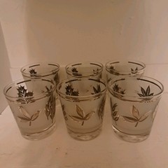 VTG MCM Libbey Frosted Silver Leaf Glass Highball/ OJ Tumblers Set Of 6 – 8oz