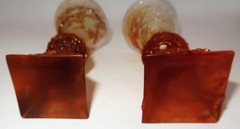 Liuligongfang Art Glass, Amber Ball Stem Square Base Glass 5 7/8″ Set of 2 CHIPS