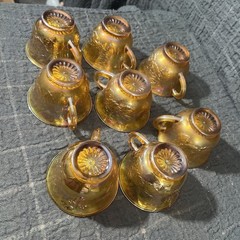 Vintage Indiana Iridescent Carnival Glass Marigold Punch Bowl Set 8 Grape Cups