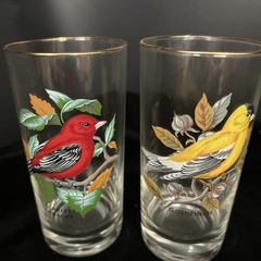 Vintage 12oz Flat Tumbler West Virginia Glass Co. Goldfinch & Scarlet Tanager