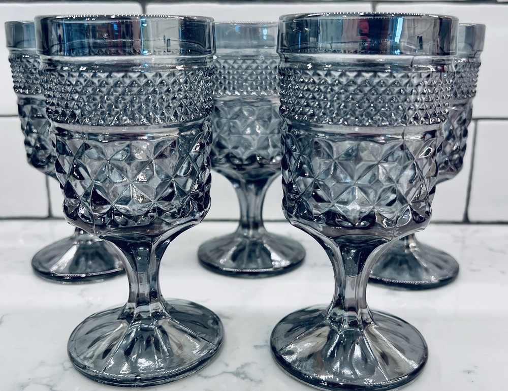 Vintage Anchor Hocking Wexford Metallic Smoke Wine/ Cordial Glasses (5)