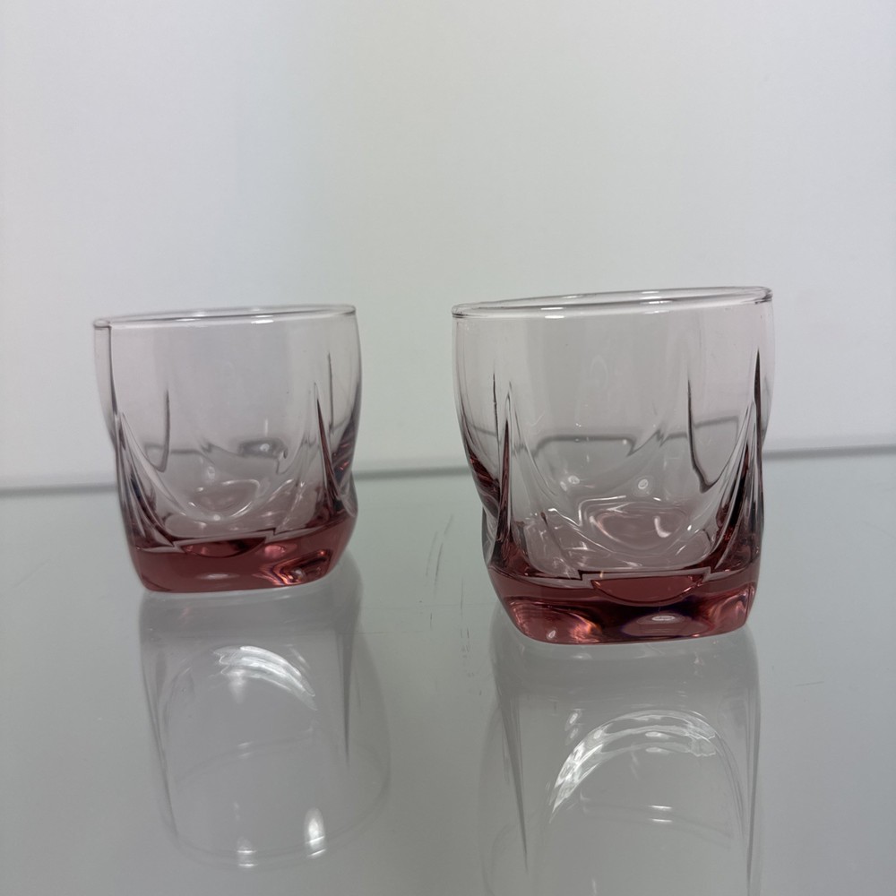 Set Of 2 Vintage Libbey Old Fashioned Imperial Plum PINK Lowball Tumbler Glasses