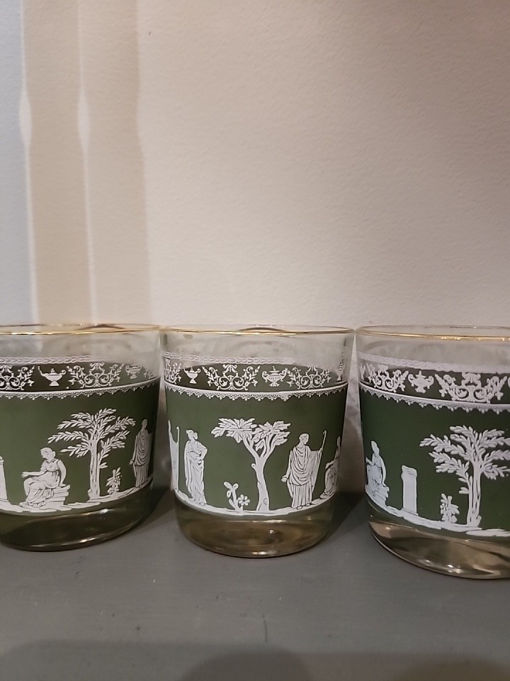 VTG Wedgwood Jasperware Hellenic Jeanette Green Greek Cocktail Glasses Set of 3