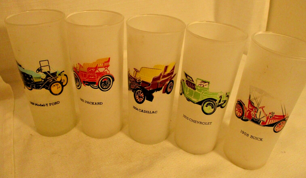 Lot of 5 Hazel Atlas Frosted Car Glasses (SKU# 1790)