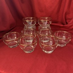 Vintage Anchor Hocking 5 Oz Footed Dessert Cups Gold Rim 3.5”W X 2.25”H Set Of 8