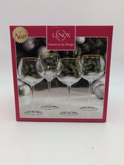 Lenox HOLIDAY 16oz Balloon Wine Glasses Set Of 4 Gold Trim 8.25 NEW