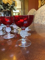 Morgantown Ruby Red Golf Ball Champagne Coupe Glasses, Set Of 10, 5” Tall