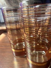Culver Glass Art Deco Tumbler Set(4) Gold, Red & Brown Striped