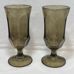 Vintage Tawny Smoke Brown Pedestal Stem Water Wine Glass Goblet 6.25″ Set Of 2