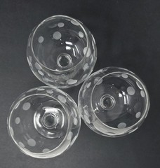 6 Vintage Etched Crystal Frosted Dot Polka-Dot Brandy Sniffer Whiskey Glasses