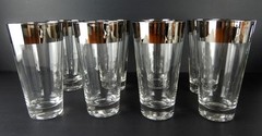 Vtg Set of 8 Clear Glass Silver Top Barware Highball Glasses 5.5″