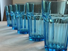 Ikea Pokal 21412 Turquoise Blue Tumblers 5 1/4” Made In Bulgaria Set Of 5