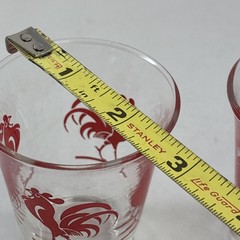 Vintage Red Rooster Double Shot Or Juice Set Of Two Glasses, By Libbey 1950’s