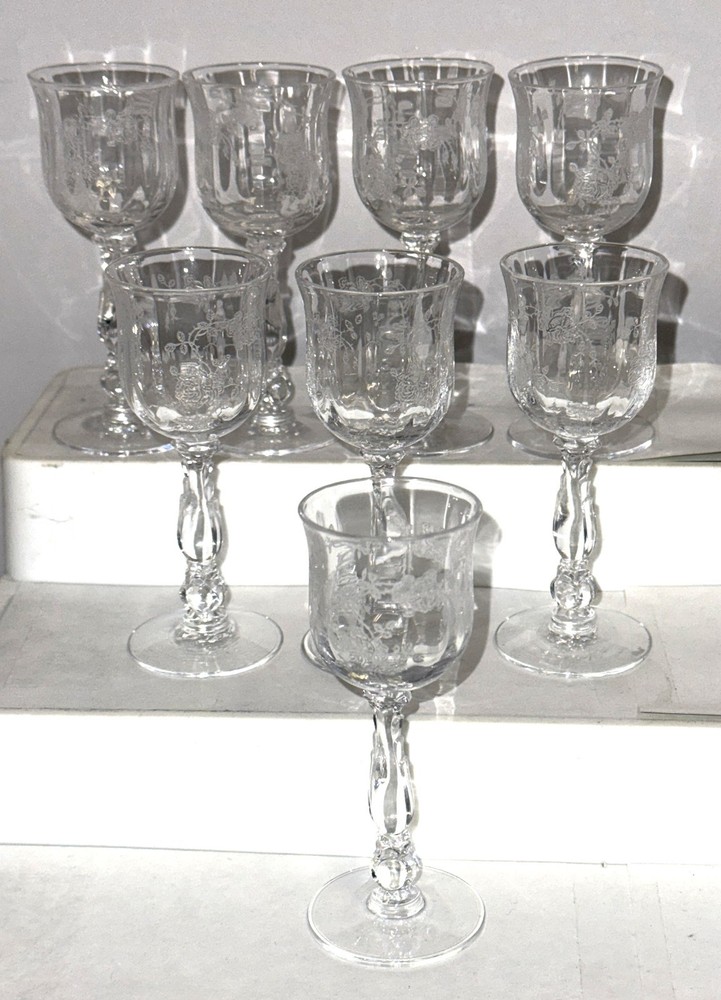 8 Fostoria WILLOWMERE CRYSTAL 3 3/4″ – 1 oz CORDIAL GOBLETS