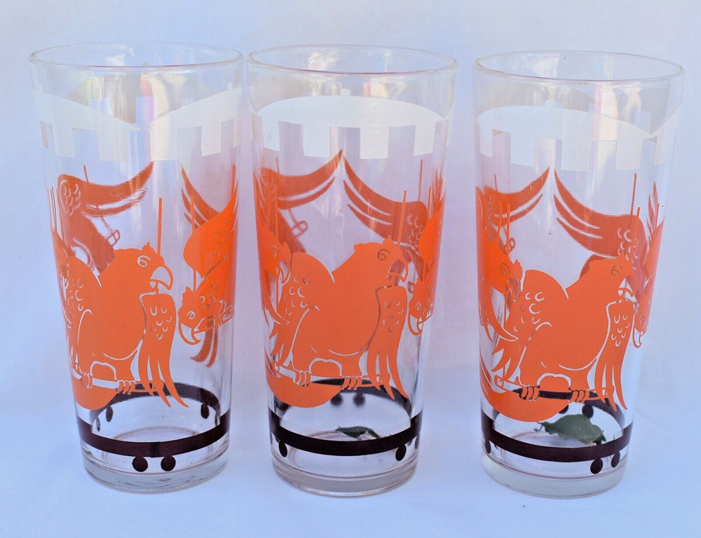MCM 1950s Hazel Atlas BIG TOP CIRCUS – ORANGE PARROT -Set of 3 Glasses