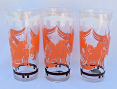 MCM 1950s Hazel Atlas BIG TOP CIRCUS – ORANGE PARROT -Set of 3 Glasses