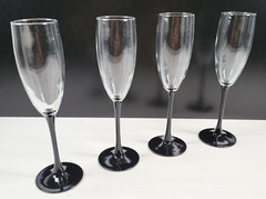 (4) Luminarc Domino Signature Black Fluted Champagne Set Elegant Cristal France