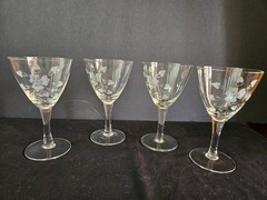 Toscany TOY26 Pattern 4 Wine Goblets Glasses Gray Cut Etched Floral 6″