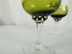 2 Vtg. SASAKI Coronation Dark Green Cocktail Martini Champagne Sherbet Glass 4oz