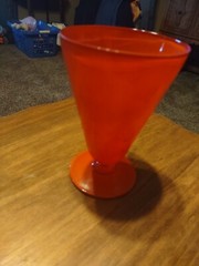 Anchor Hocking Fire King Rainbow Fired On Orange 5 1/4″ Footed Tumbler