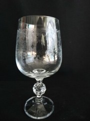 Import Associate Clear Etched Glass Cascade Water Goblet Multifaceted Ball Stem
