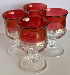 King’s Crown Triffiin Fransciscan Ruby Cranberry Flashed Top Juice Glass 4pc