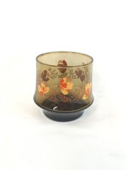 Vintage Libbey Brown Amber Orange Floral Retro Bohemian Drinking Glass 1960’s