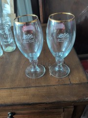 Stella Artois Crystal Wine Glasses Set of 2 33CL Gold Rim 7.5in Tall