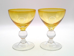 Italian Yellow Art Deco Design Cordial Glasses with Clear Ball Joint Stem (5)