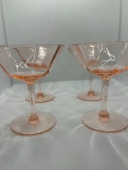 Four Paneled Optic Pink Depression Champagne/Sherbet Stem Glasses