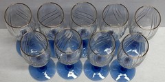 Libbey/Lenox Cobalt Blue Swag Draped Wine Glasses Barware Gold Rim Vintage Set/9