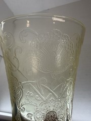 Hazel Atlas Florentine Poppy Yellow 5” 9oz Water Footed Tumbler Depression Glass