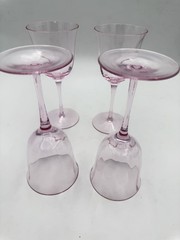 Set of 4 Vintage Blush Pink Crystal Wine Glasses Elegant Stemware Goblets