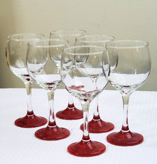 Vintage Libbey Set of 6 Vibrant Red Stem Wine Glasses 10 oz Clear Glass 7″