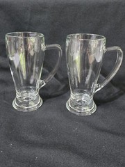 Pair of FIDENZA Glass Beer Mugs With Handles ~ Made In ITALY. 0.4L. 7-1/8″ Tall.