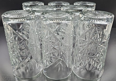 8) Libbey Hobstar Highball Glasses Set Clear Star Emboss Etch Heavy Tumblers Lot