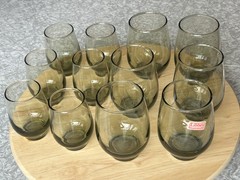 Libbey Avocado Green Tempo Glass Tumblers 4.5″ And 3.75” Vintage Set Of 6